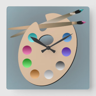 Horloge Carrée La Palette d'Artist et le Mur de Paintbrush