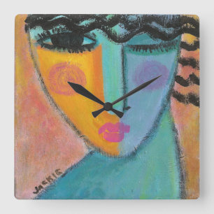 Horloge Carrée La peinture Abstraite funky d'une femme