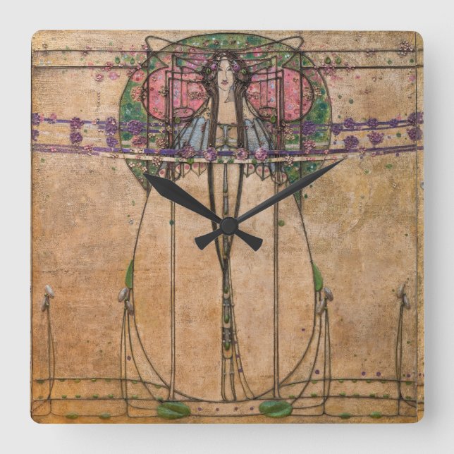Horloge Carrée La Reine de la Mai par Margaret Macdonald Mackinto (Recto)