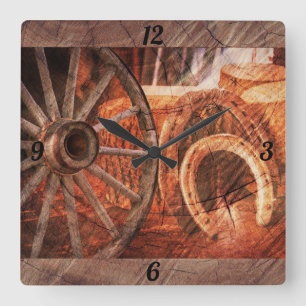 Horloge Carrée La Roue du Wagon rustique fait le cheval du style 