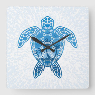 Horloge Carrée La tortue de mer des îles tropicales en bleu