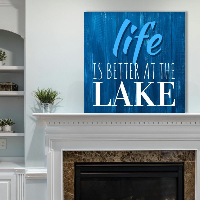 Horloge Carrée La vie est meilleure au lac Bleu Bois Nautique (Life is Better at the Lake Canvas Mockup)