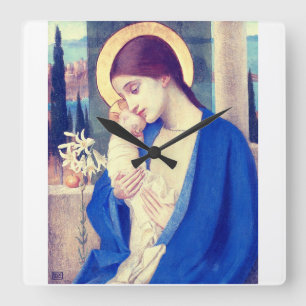 Horloge Carrée La Vierge Marie et l'Enfant Jésus grâce de la Rena