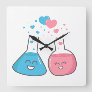 Horloge Carrée Labatory flasks in love, we've got chemistry