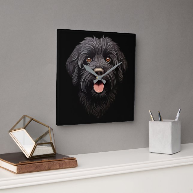 Horloge Carrée Labradoodle Chien noir (Bureau)