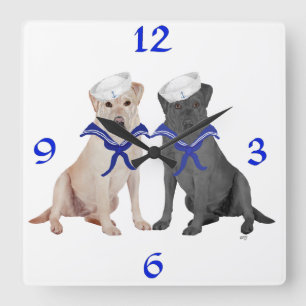 Horloge Carrée Labrador Retrievers jaunes et noirs