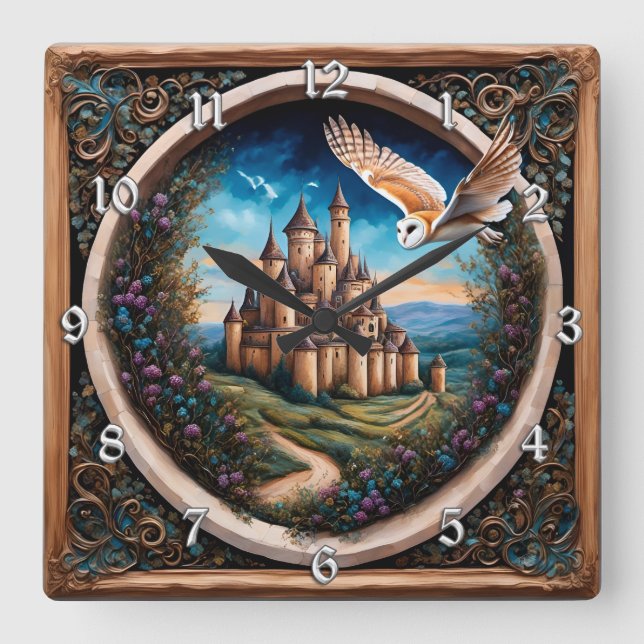 Horloge Carrée Labyrinth Gate Castle Imaginaire Art (Recto)