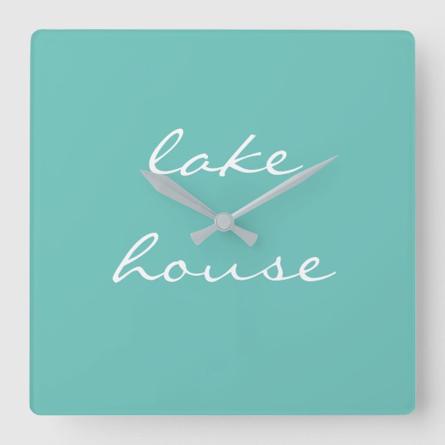 Horloge Carrée Lac House Teal Blue Aqua White Elegant Stylish (Recto)