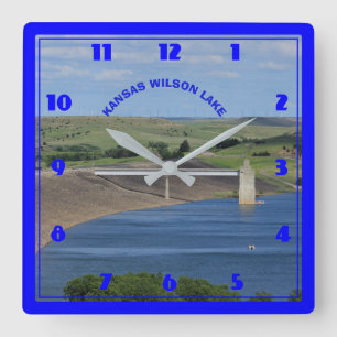 Horloge Carrée Lac Kansas Wilson avec eau bleue CLOCHE