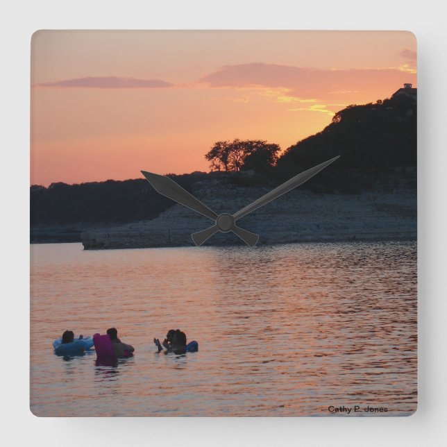 Horloge Carrée Lac Travis Sunset Clock (Recto)