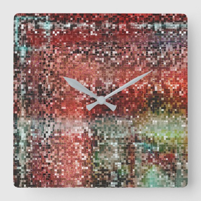 Horloge Carrée Ladrilho vermelho manchado com tinta spray (Recto)