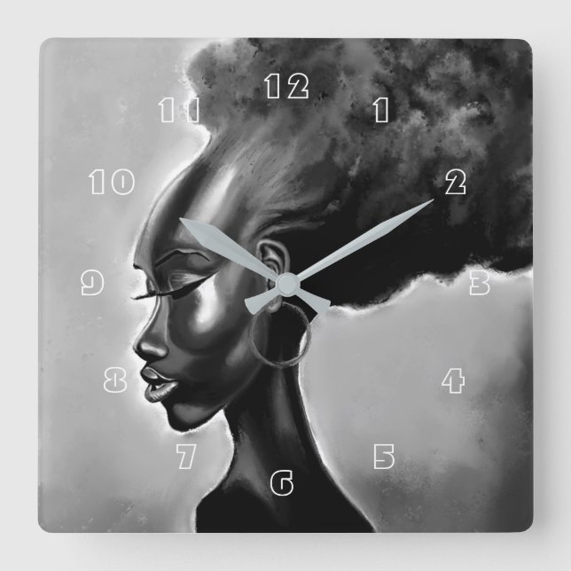 Horloge Carrée Lady Shy - Jolie femme africaine - Peinture (Recto)