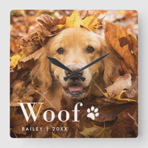 Horloge Carrée Laine Your Dog's Photo and a Paw Print
