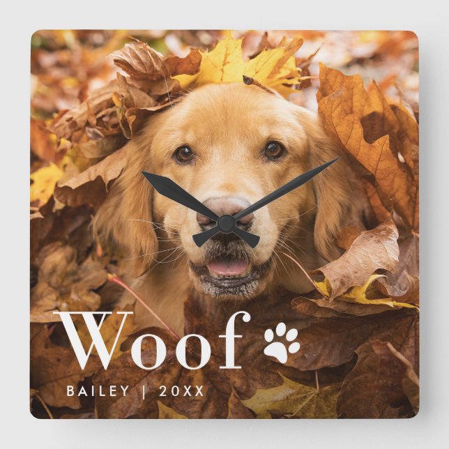 Horloge Carrée Laine | Your Dog's Photo and a Paw Print (Recto)