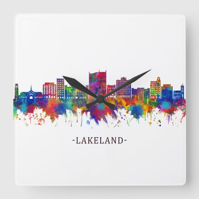 Horloge Carrée Lakeland Floride Skyline (Recto)