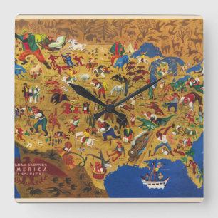 Horloge Carrée L'Amérique de William Gropper - folklore de bande