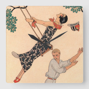 Horloge Carrée L'amour Art Déco vintage, La Swing de George Barbi