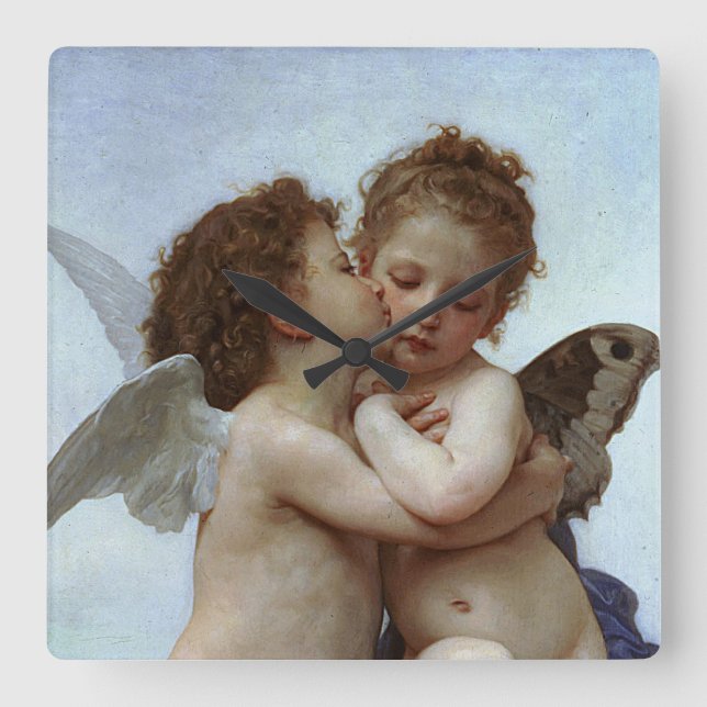 Horloge Carrée L'Amour de Bouguereau et psyché, enfants (cupidon) (Recto)