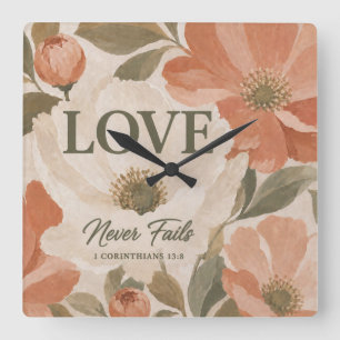 Horloge Carrée L'AMOUR NE MANQUE JAMAIS   Cadeau de mariage chrét