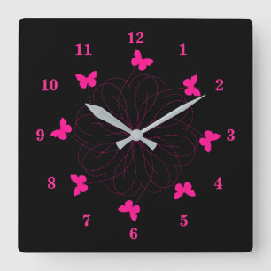 Horloge Carrée L'amour rose - Les papillons volants