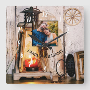 Horloge Carrée Lampe à lanterne rustique personnalisée en bois Vi