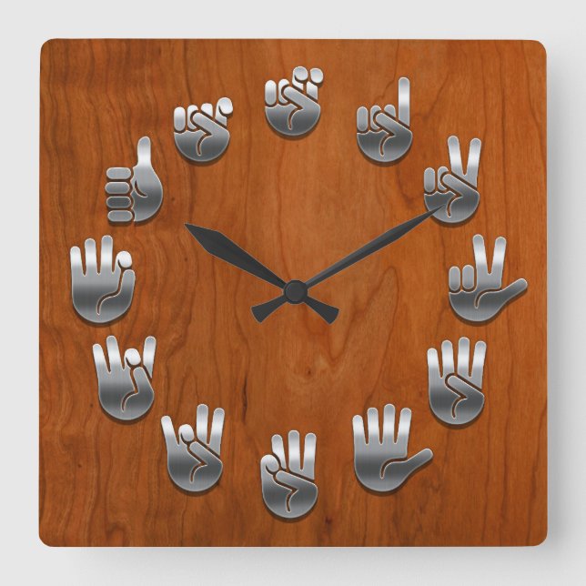 Horloge Carrée Langue des signes - Woodgrain (Recto)