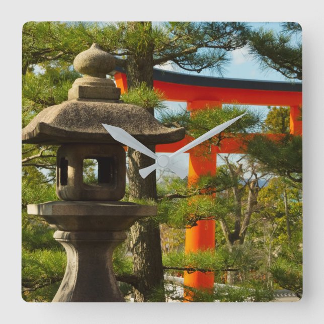 Horloge Carrée Lanterne en pierre et porte de Torii (Recto)