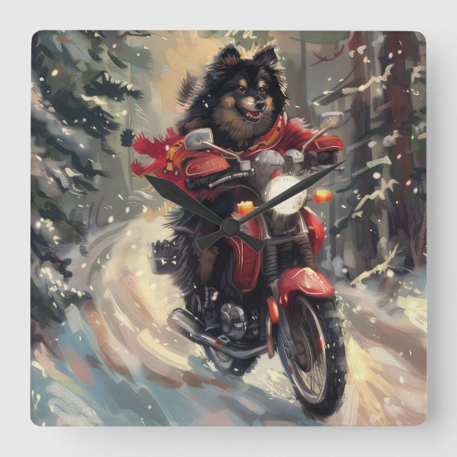 Horloge Carrée Lapphund Finlandais Chien à cheval Moto Noël (Recto)