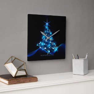 Horloge Carrée l'arbre de Noël stylisé et lumineux de SlipperyJoe