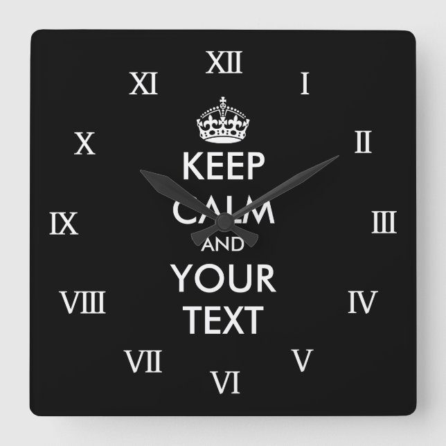 Horloge Carrée Large keep calm and your text wall clock (Recto)