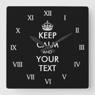 Horloge Carrée Large keep calm and your text wall clock