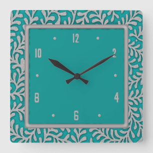 Horloge Carrée L'argent élégant laisse l'horloge murale florale