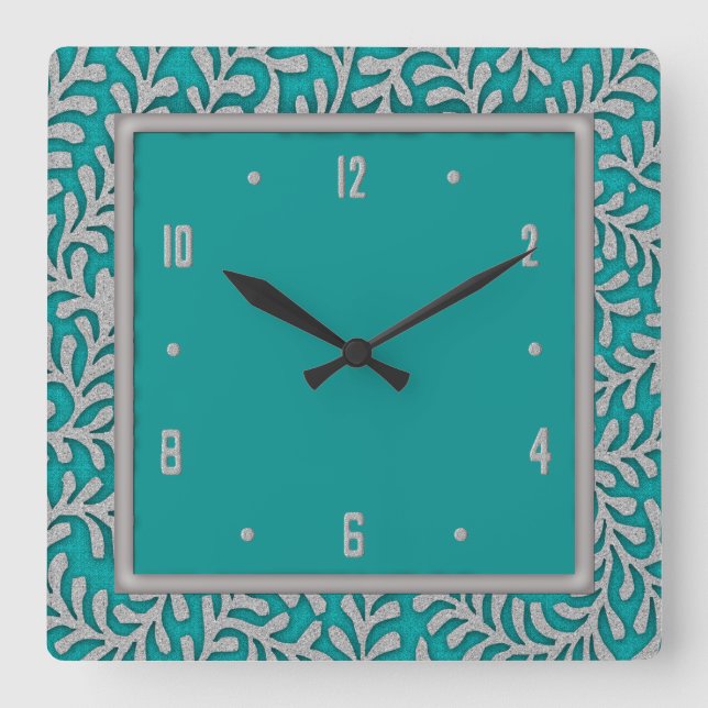 Horloge Carrée L'argent élégant laisse l'horloge murale florale (Recto)