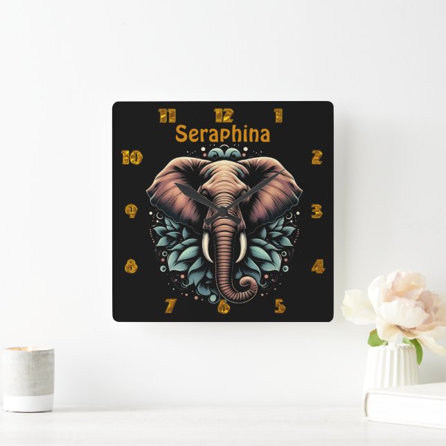 Horloge Carrée L'art de l'éléphant de l'aube fleuri lance l'oreil (Maison)