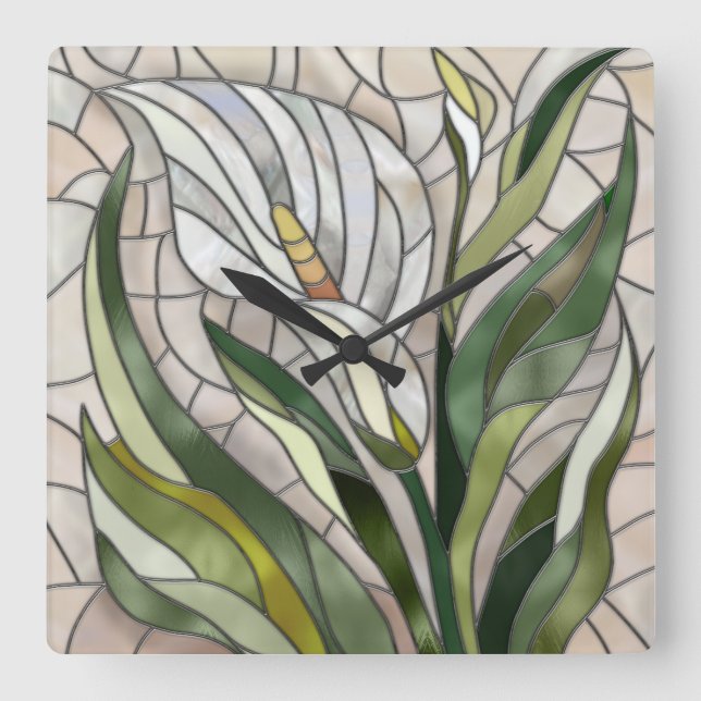 Horloge Carrée L'art mosaïque de Calla Lily (Recto)