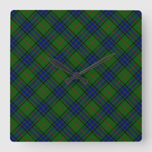 Horloge Carrée Lauder tartan bleu vert plaid