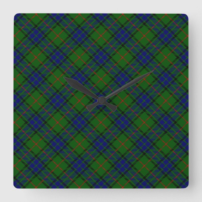Horloge Carrée Lauder tartan bleu vert plaid (Recto)