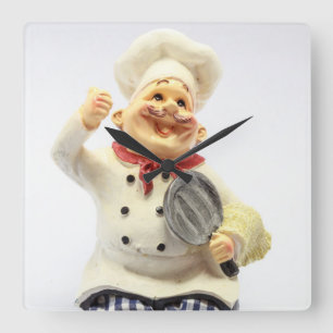 Horloge Carrée Laughing chef with pan pottery figurine