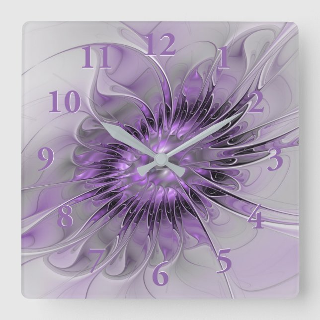 Horloge Carrée Lavande Fleur Dream Moderne Abstrait Fractal Art (Recto)