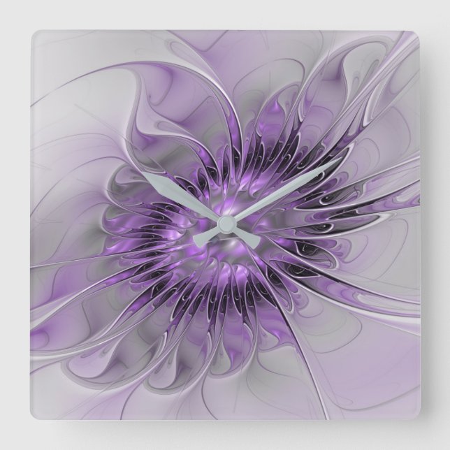 Horloge Carrée Lavande Fleur Dream Moderne Abstrait Fractal Art (Recto)