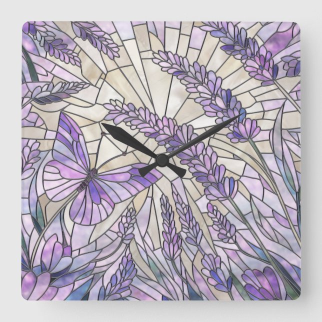 Horloge Carrée Lavender Morning Bliss - Art mosaïque (Recto)