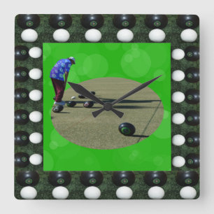 Horloge Carrée Lawn Bowler Calling Close Bowls