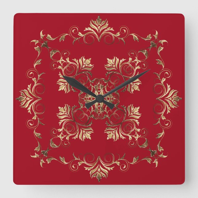 Horloge Carrée Le Baroque d'or. (Recto)