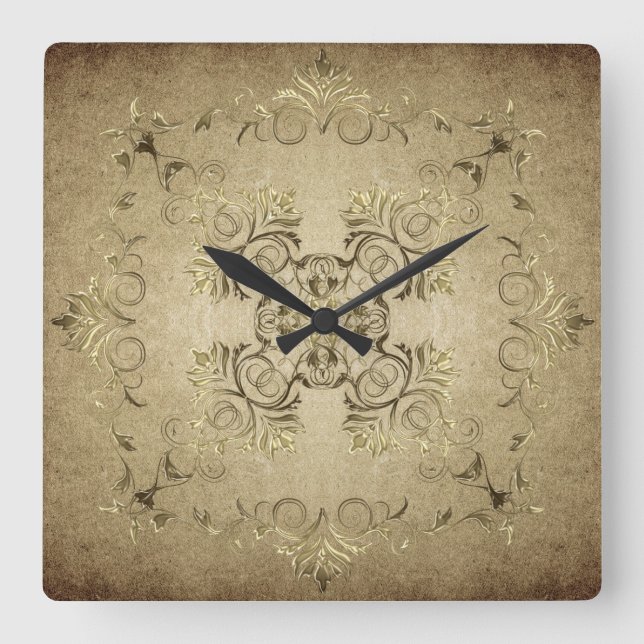 Horloge Carrée Le baroque d'or sur le fond grunge (Recto)