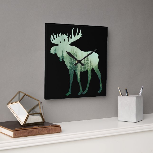 Horloge Carrée Le Cerf D'Oie Et La Nature Forestière (Bureau)