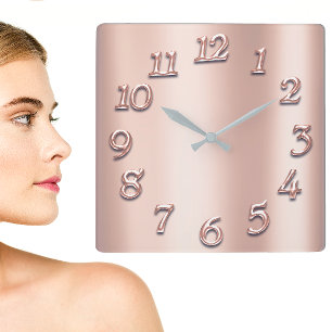 Horloge Carrée Le chiffre arabe métallique d'or de rose de rose