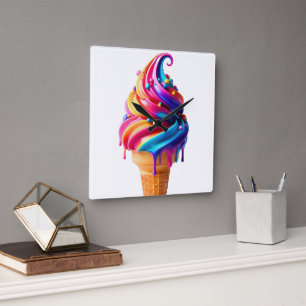 Horloge Carrée Le cône de glace classique vibrant de SlipperyJoe'