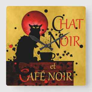 Horloge Carrée Le Conversation Noir et Café Noir