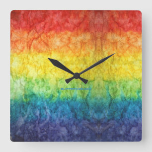 Horloge Carrée Le drapeau tie-dyé de SlipperyJoe arc-en-ciel pres