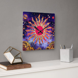 Horloge Carrée "Le feu de la danse du Cosmos" Le Soleil